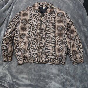 FUDA International Jacket Medium Animal Print Silk Bomber 90s Vintage Style